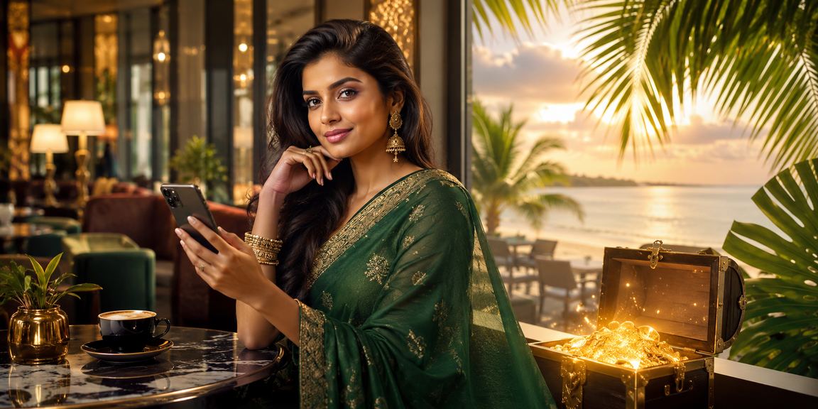 User logging in on mobile casino app wearing traditional saree
